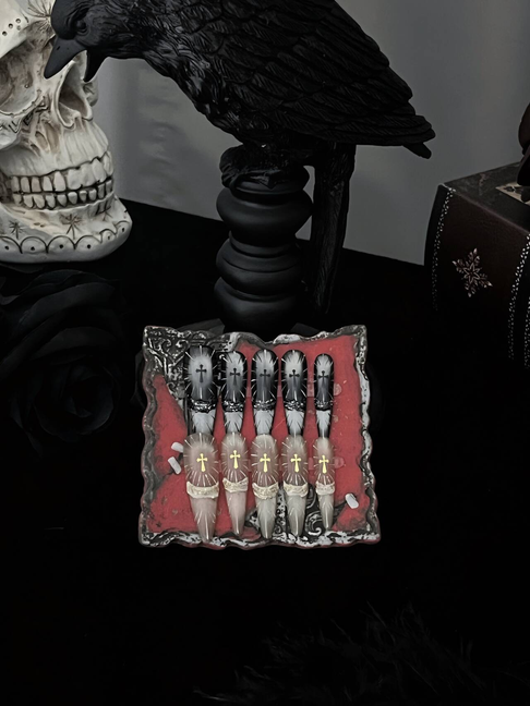 Crow & Co. — Raven’s Choir: Cathedral Cross & Sacred Spine Handcrafted Gothic Press-On Nails