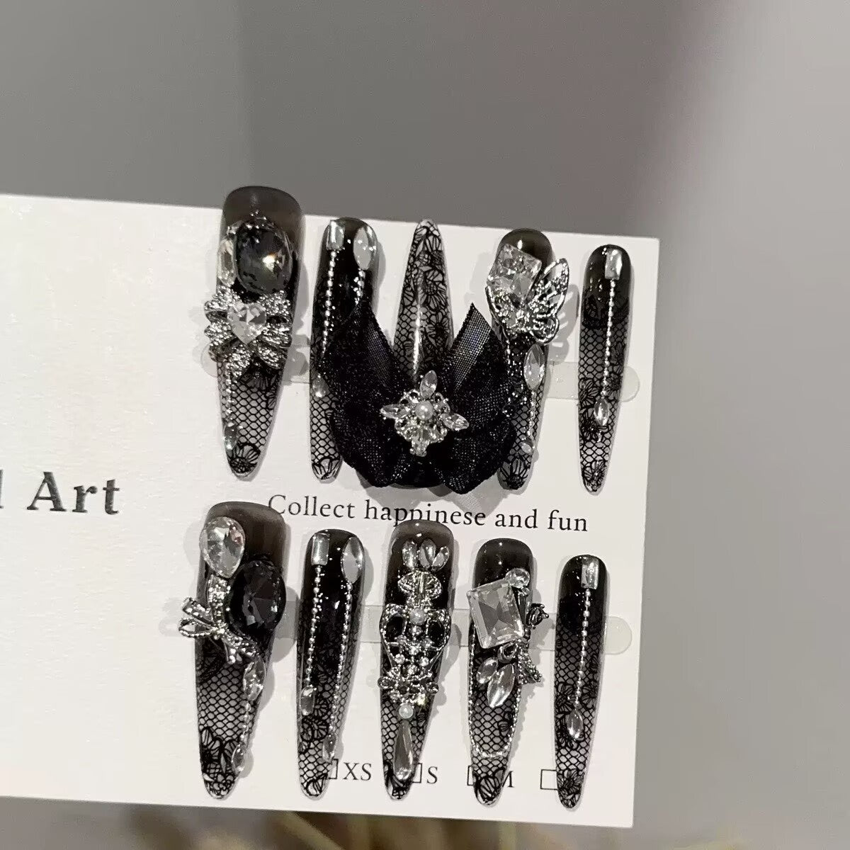 Crow & Co. — Black Dahlia: Vintage Gothic Lace & 3D Tulle Butterfly Handcrafted Press-On Nails
