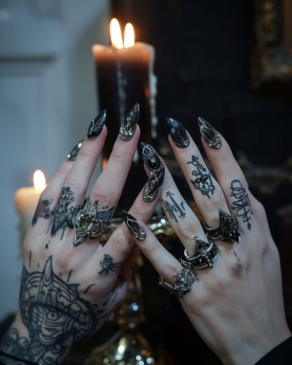 Crow & Co. — Black Dahlia: Vintage Gothic Lace & 3D Tulle Butterfly Handcrafted Press-On Nails